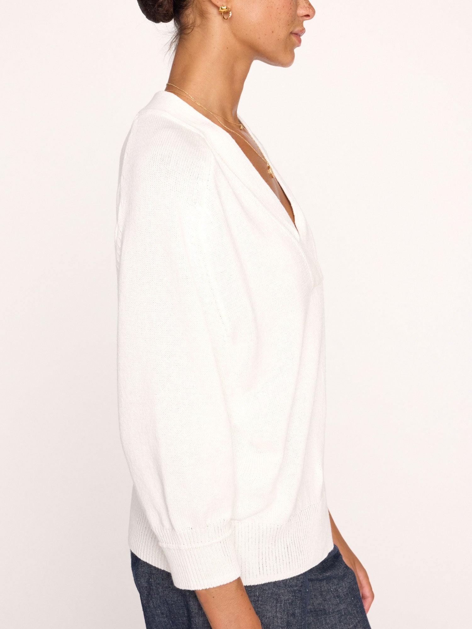 Imogen V-neck cotton white sweater side view