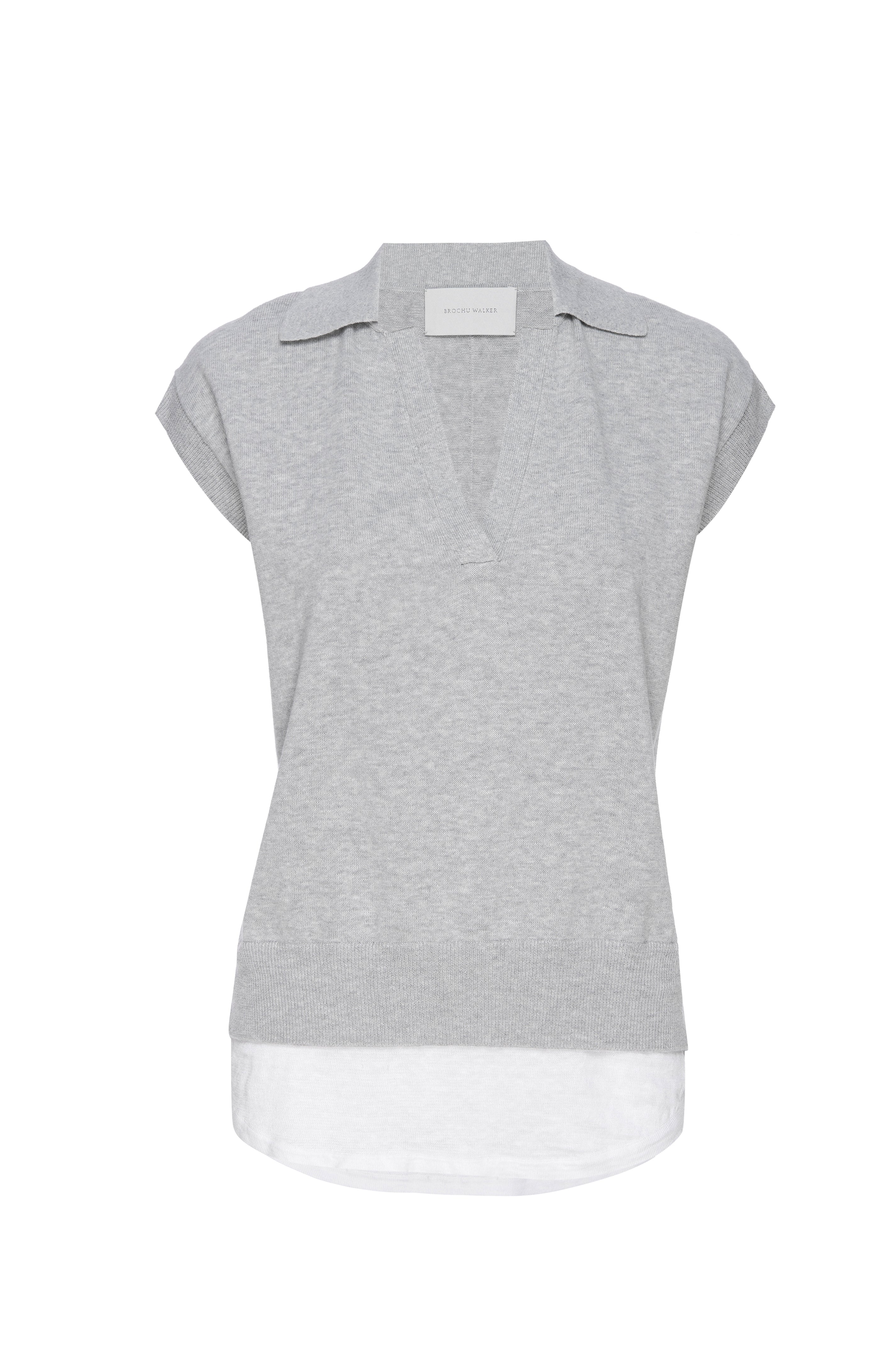 Jaia layered polo short sleeve grey sweater flat view