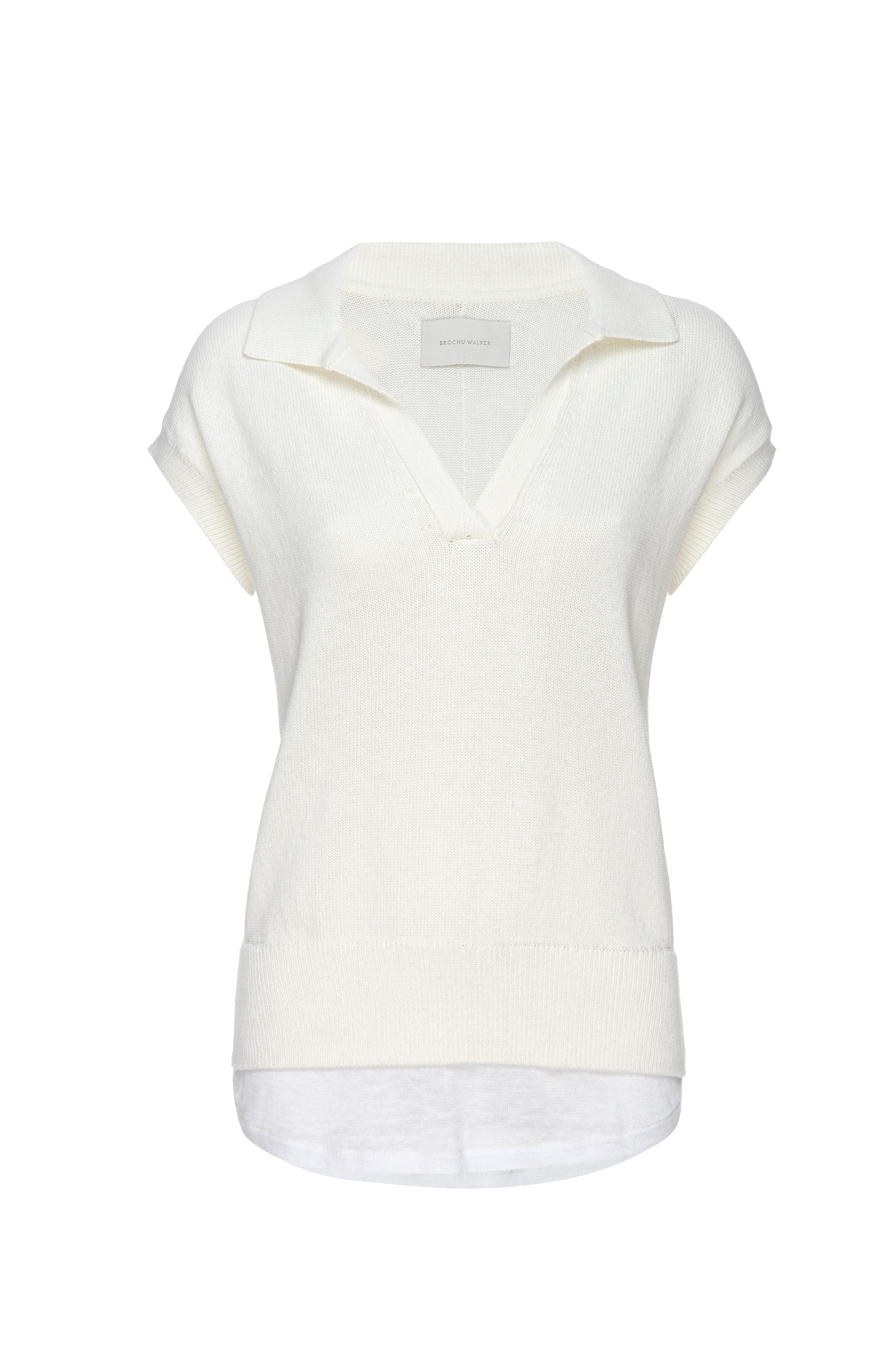 Jaia layered polo short sleeve white sweater flat view