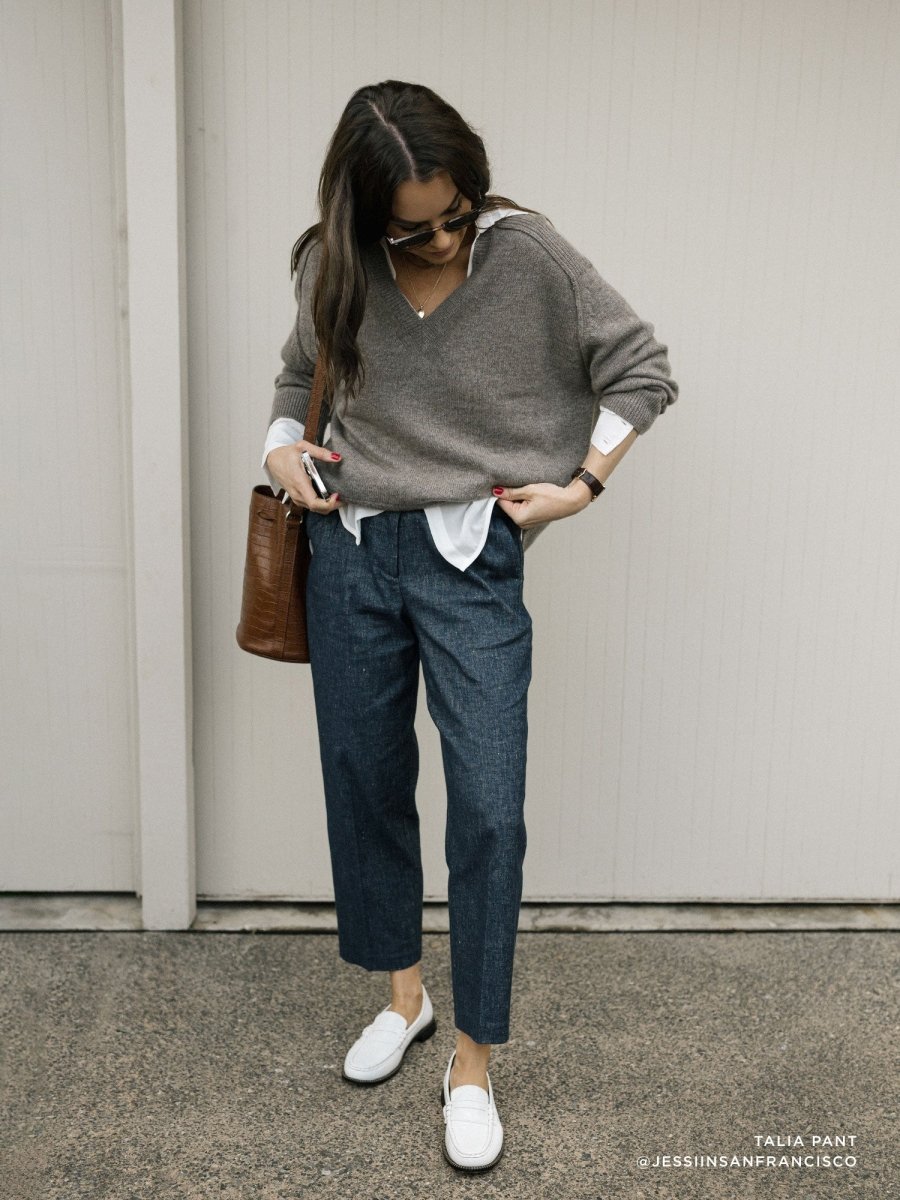 新品★Chris TROIS. Bijou belt wide pantsブルー Navy Wide Leg Pant Vegan | Brochu Walker