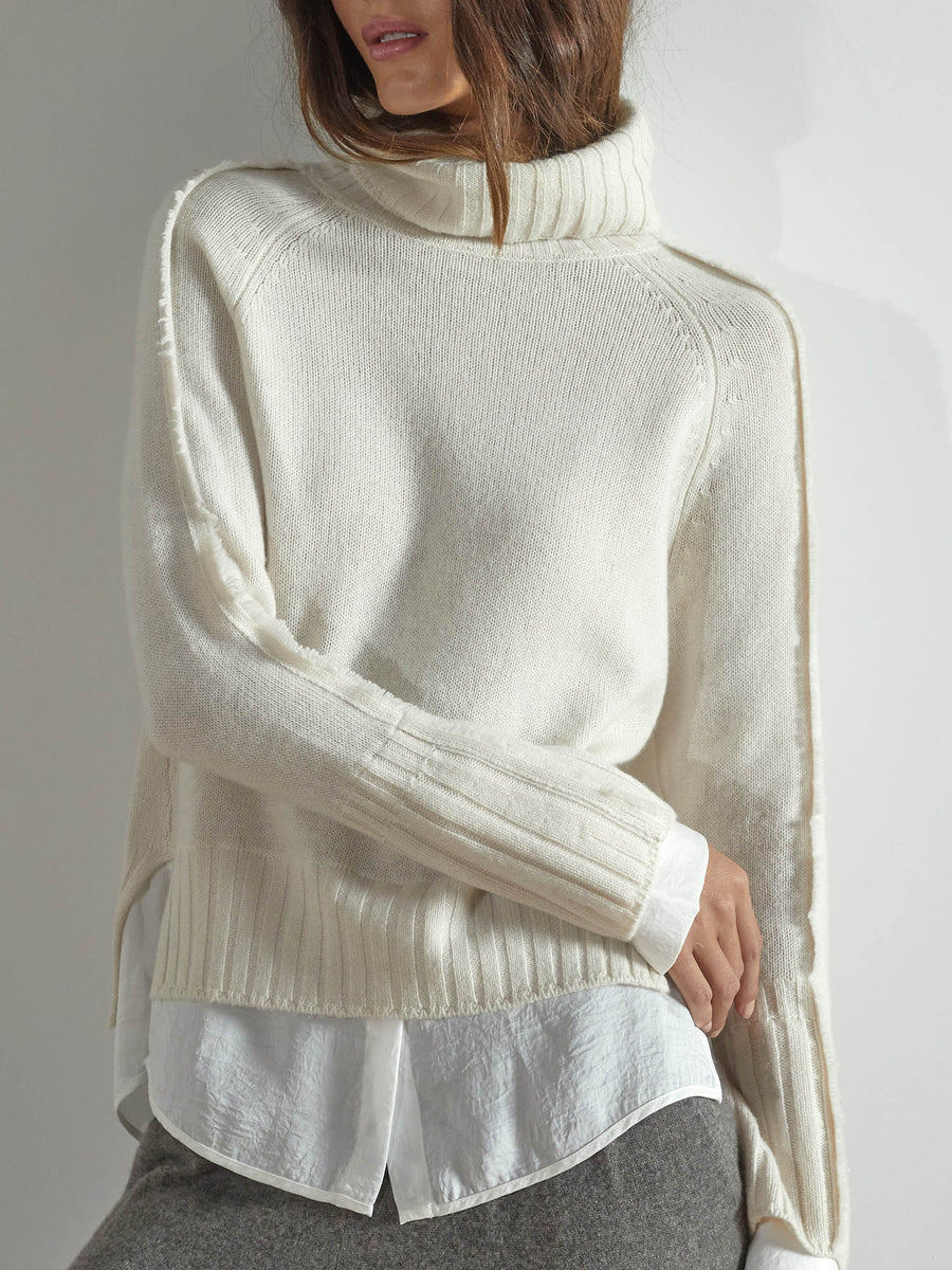 Jolie white layered turtleneck sweater front view