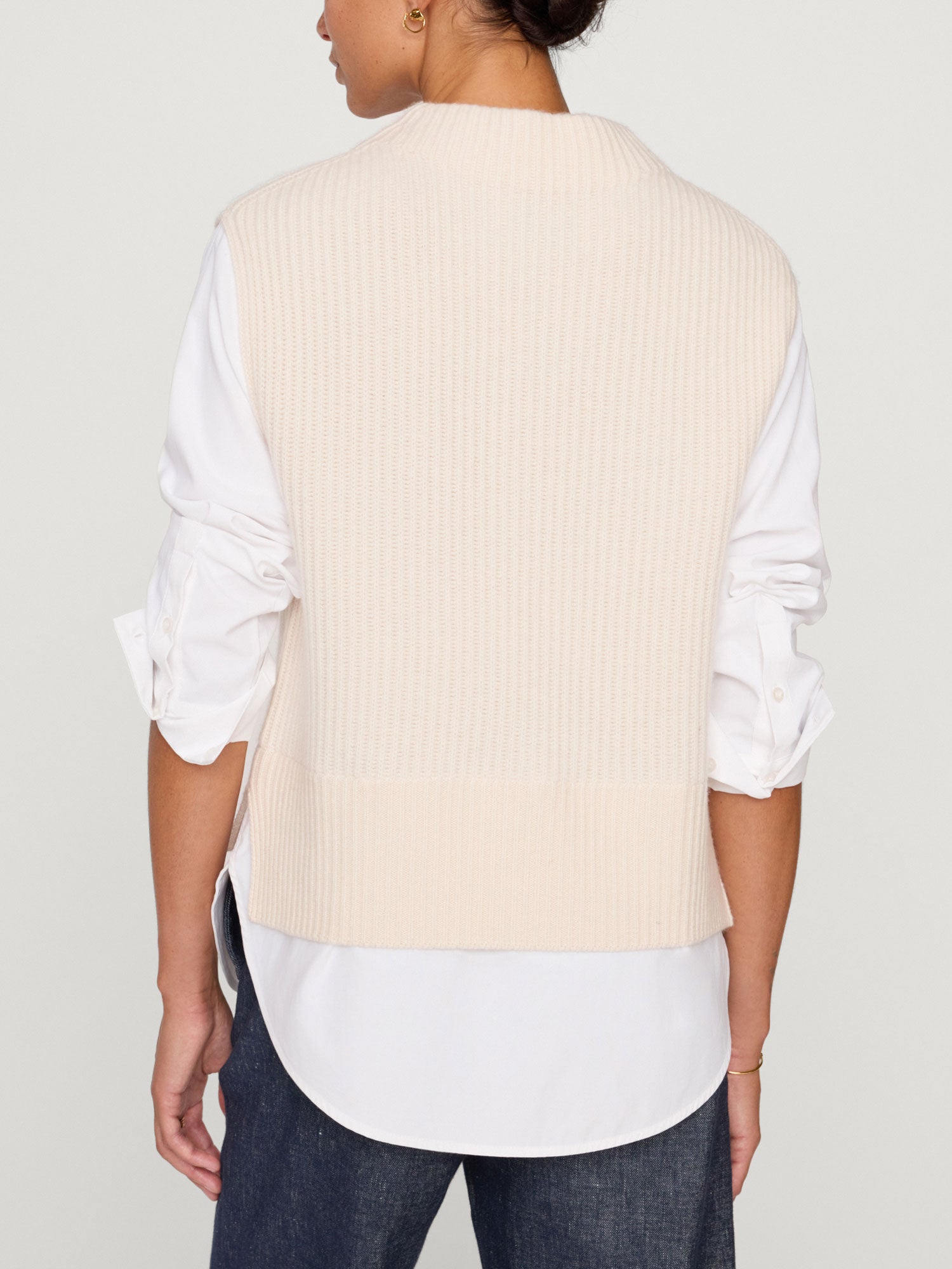 Joni Funnel neck vest overlayer beige back view