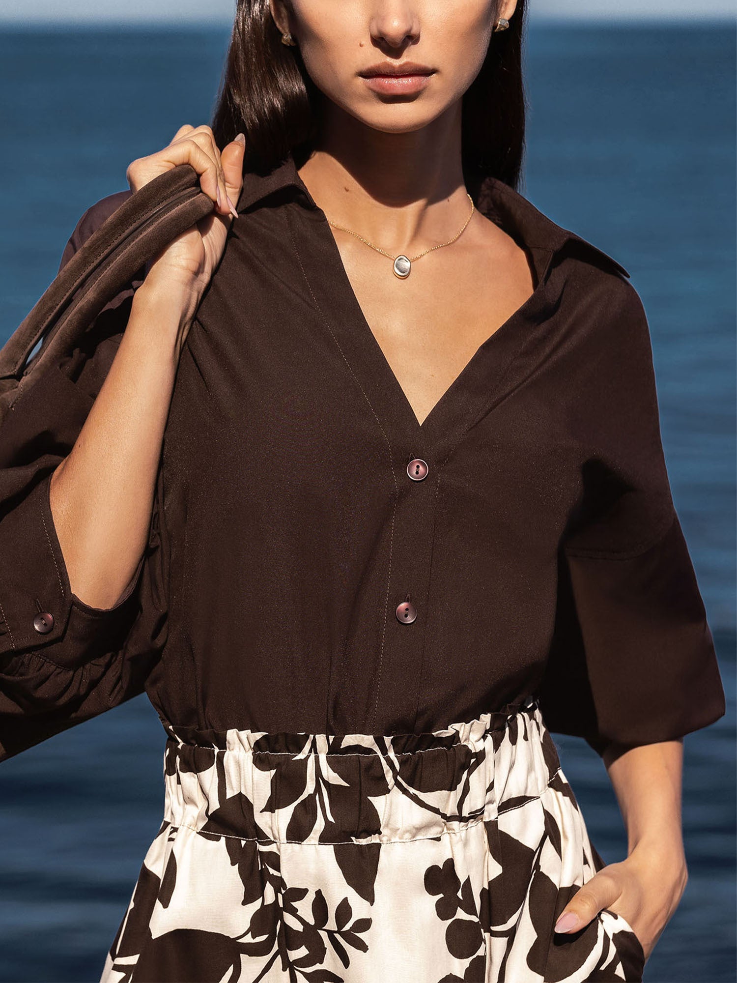 凛katie NO COUNTRY pierrot blouse Women's Kate Shirt in Java | Brochu Walker