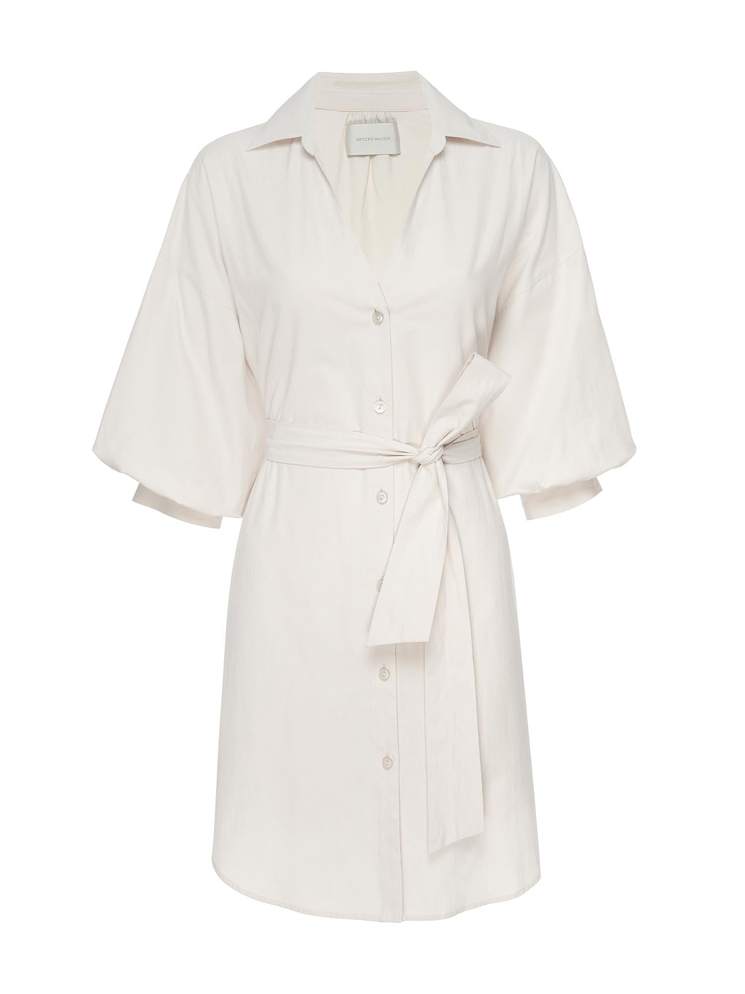 Kate belted button up mini shirtdress beige flat view
