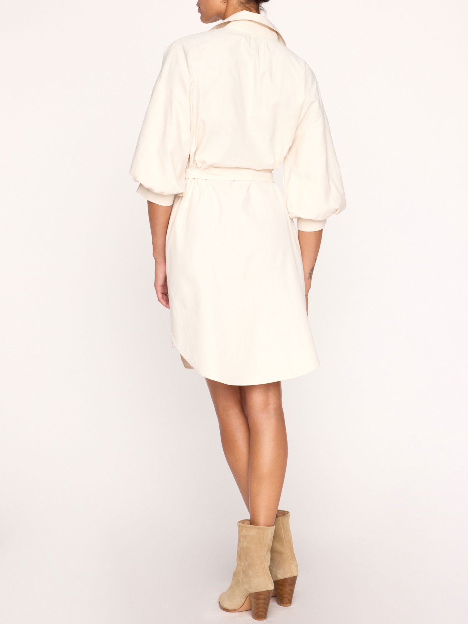 Kate belted button up mini shirtdress beige back view