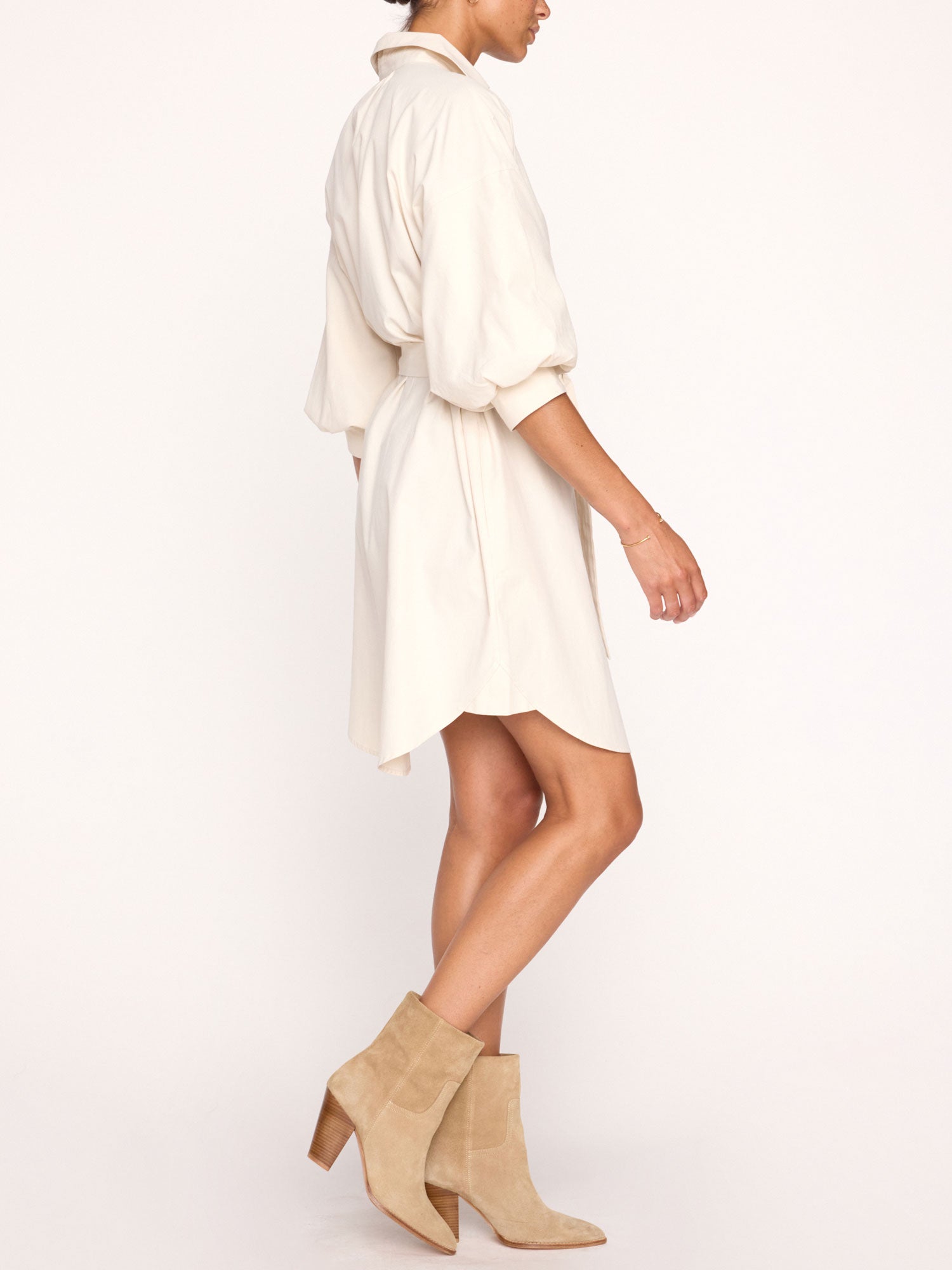 Kate belted button up mini shirtdress beige side view