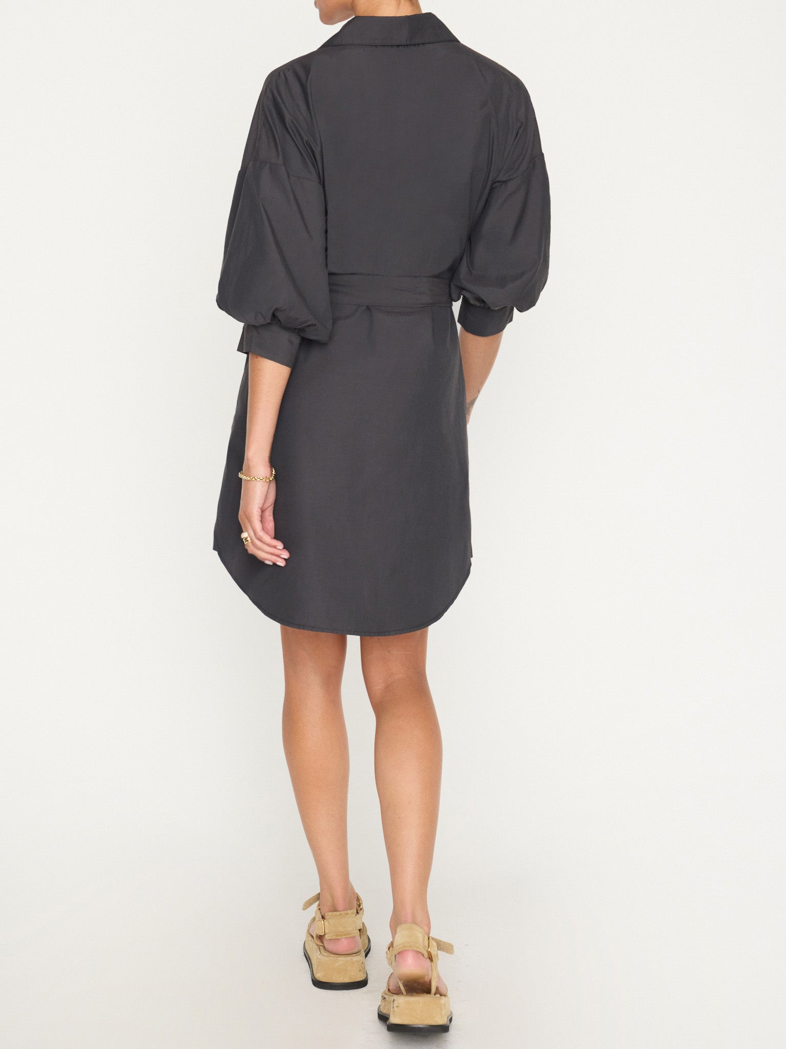 Kate belted button up mini dress black back view
