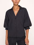 Kate V-neck button up black shirt front view 