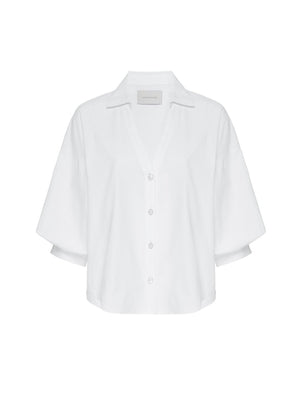 Kate V-neck button up white shirt flat view