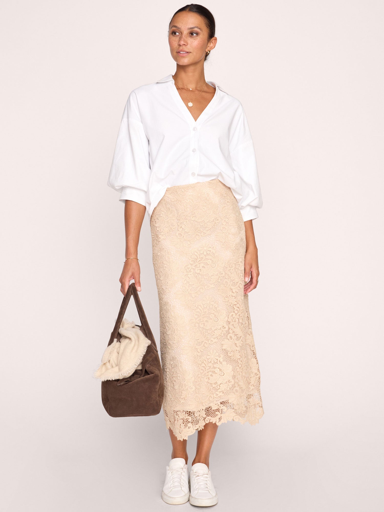 Mara Lace Skirt in Buff - Floral Lace Skirt - Brochu Walker