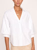 Kate V-neck button up white shirt front view 3