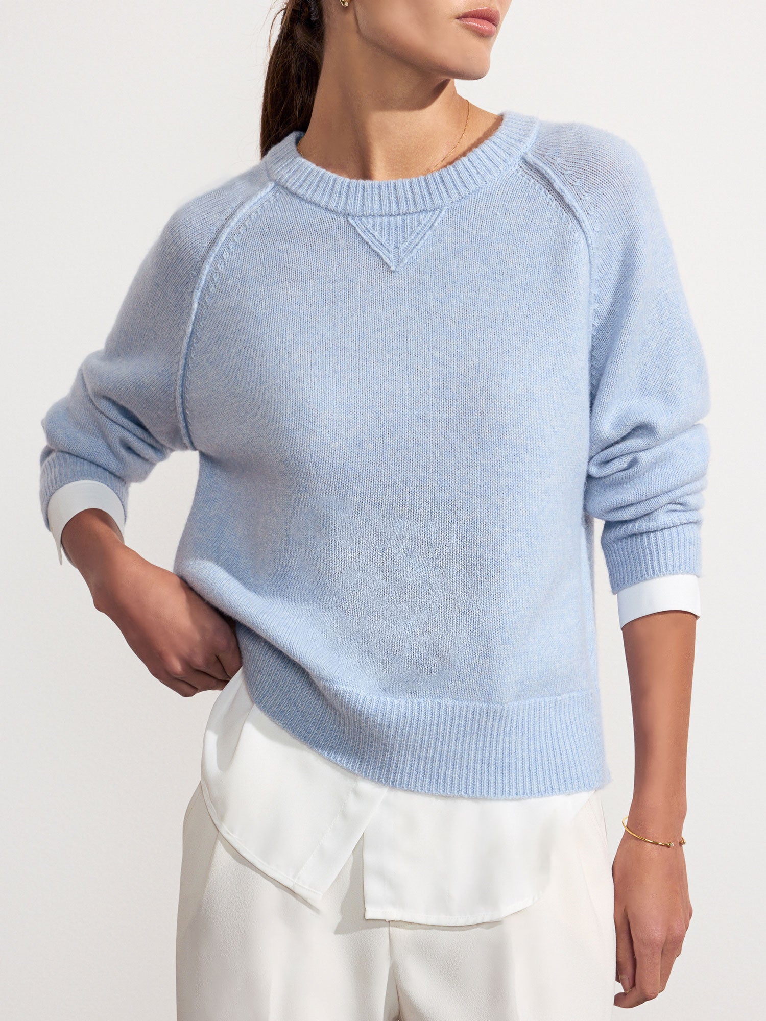 Looker Layered crewneck light blue sweater  front view 2