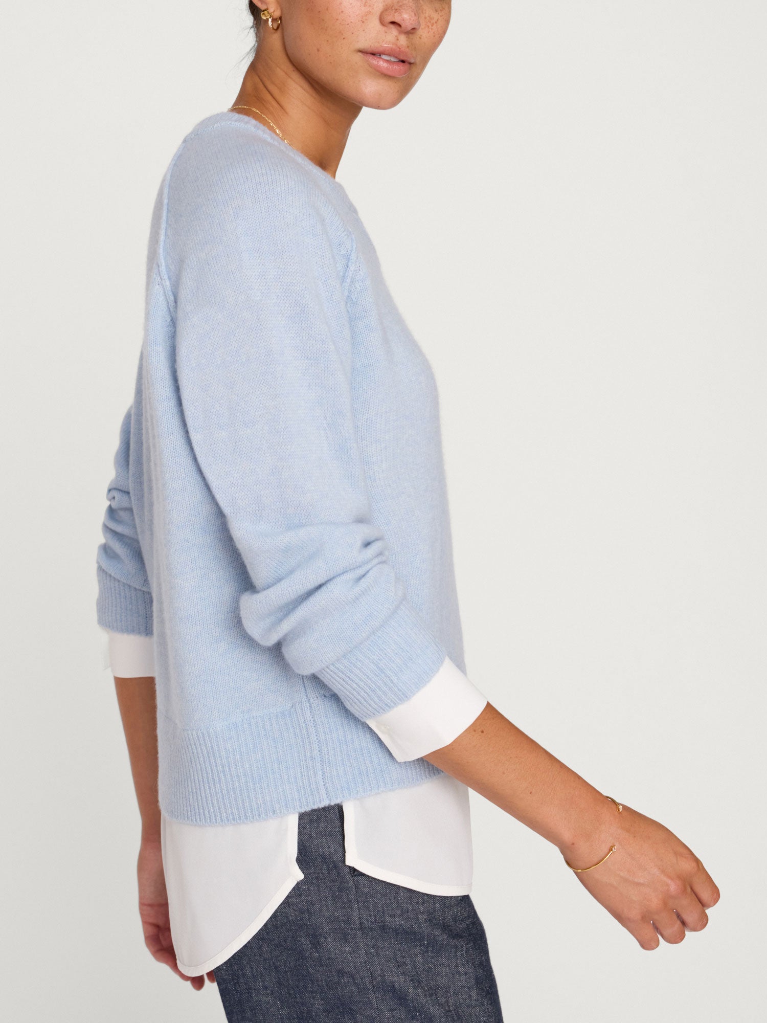 Looker Layered crewneck light blue sweater side view
