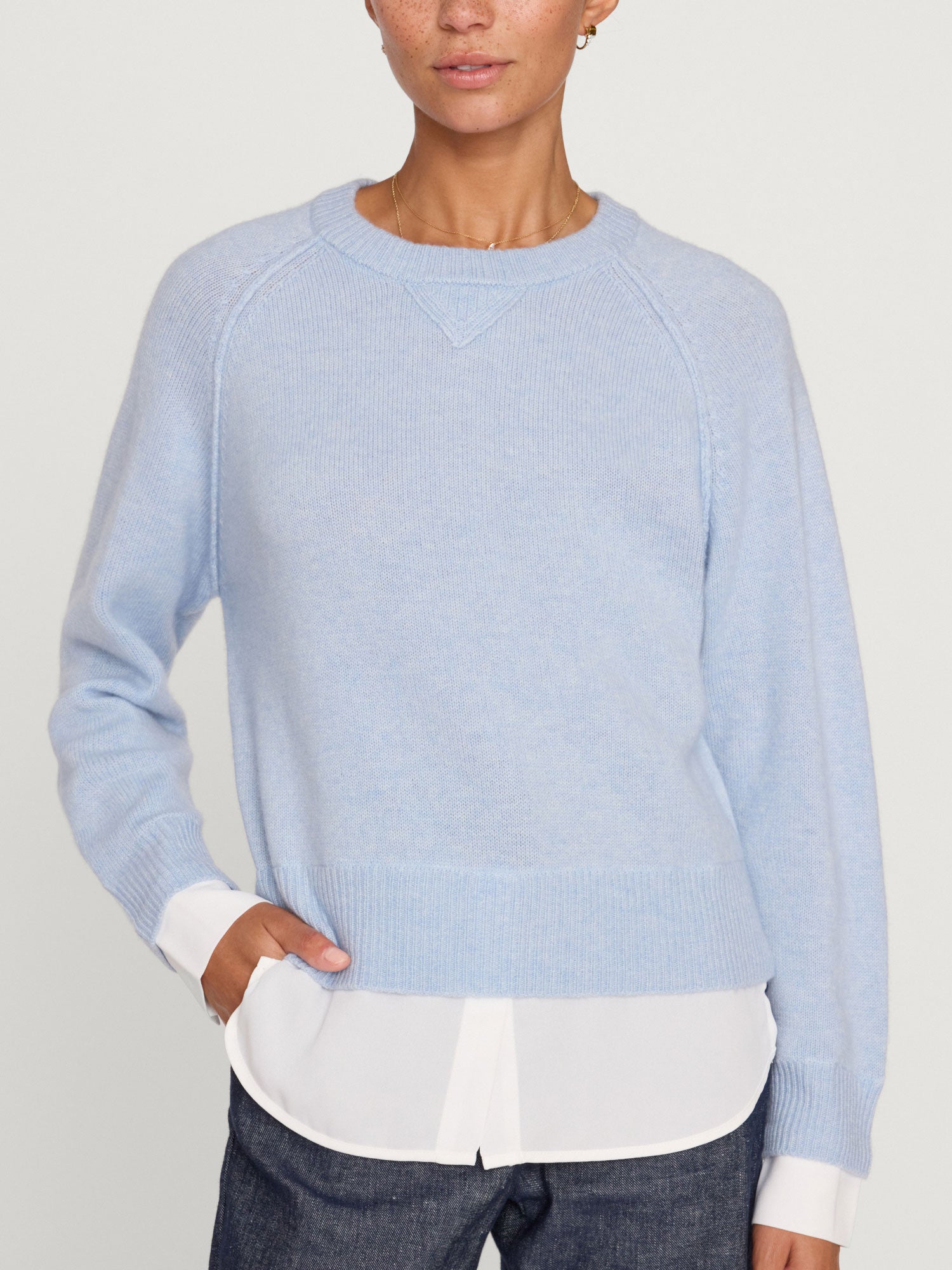 Looker Layered crewneck light blue sweater front view 3