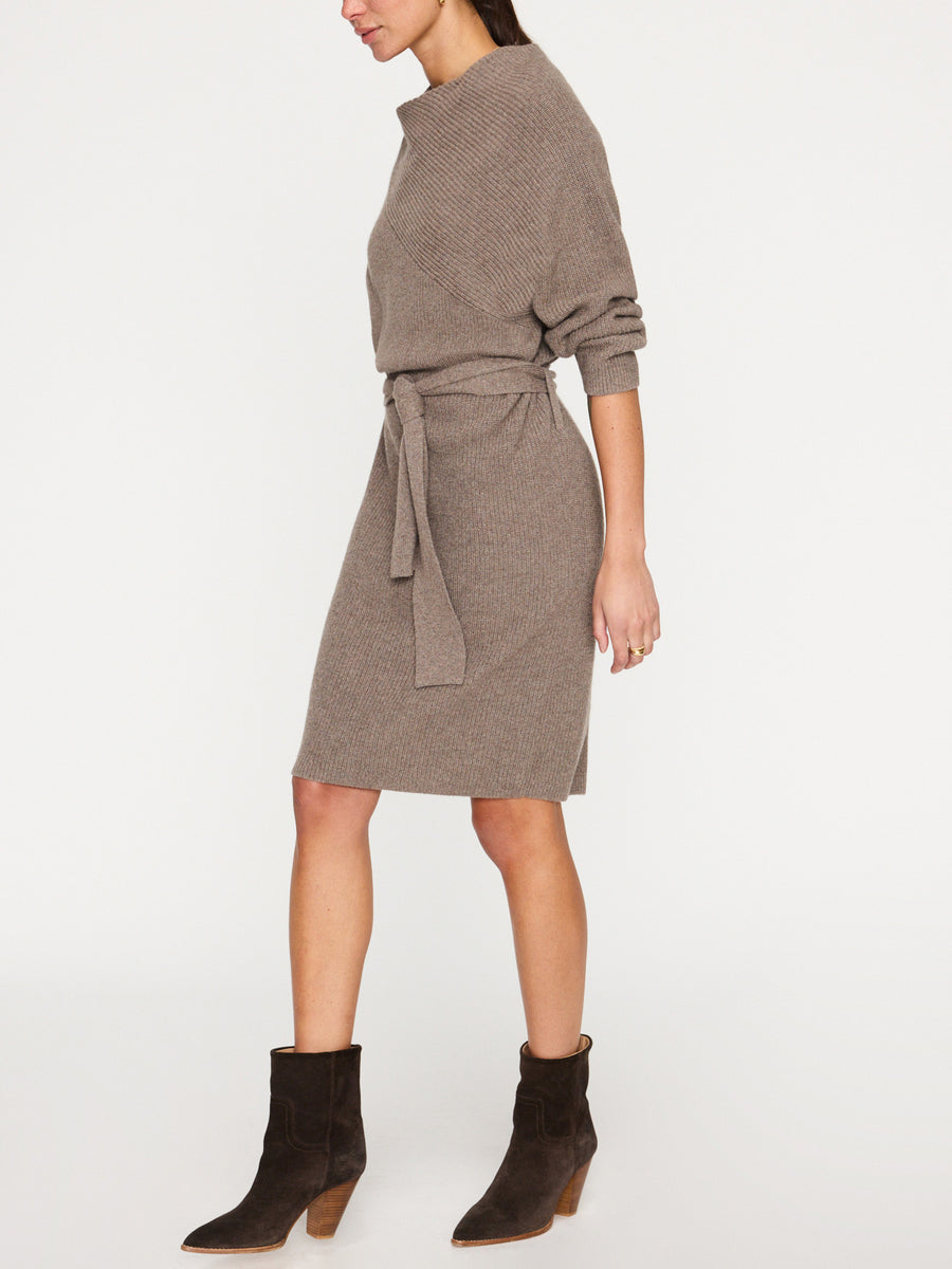 Leith belted light grey mini sweater dress side view