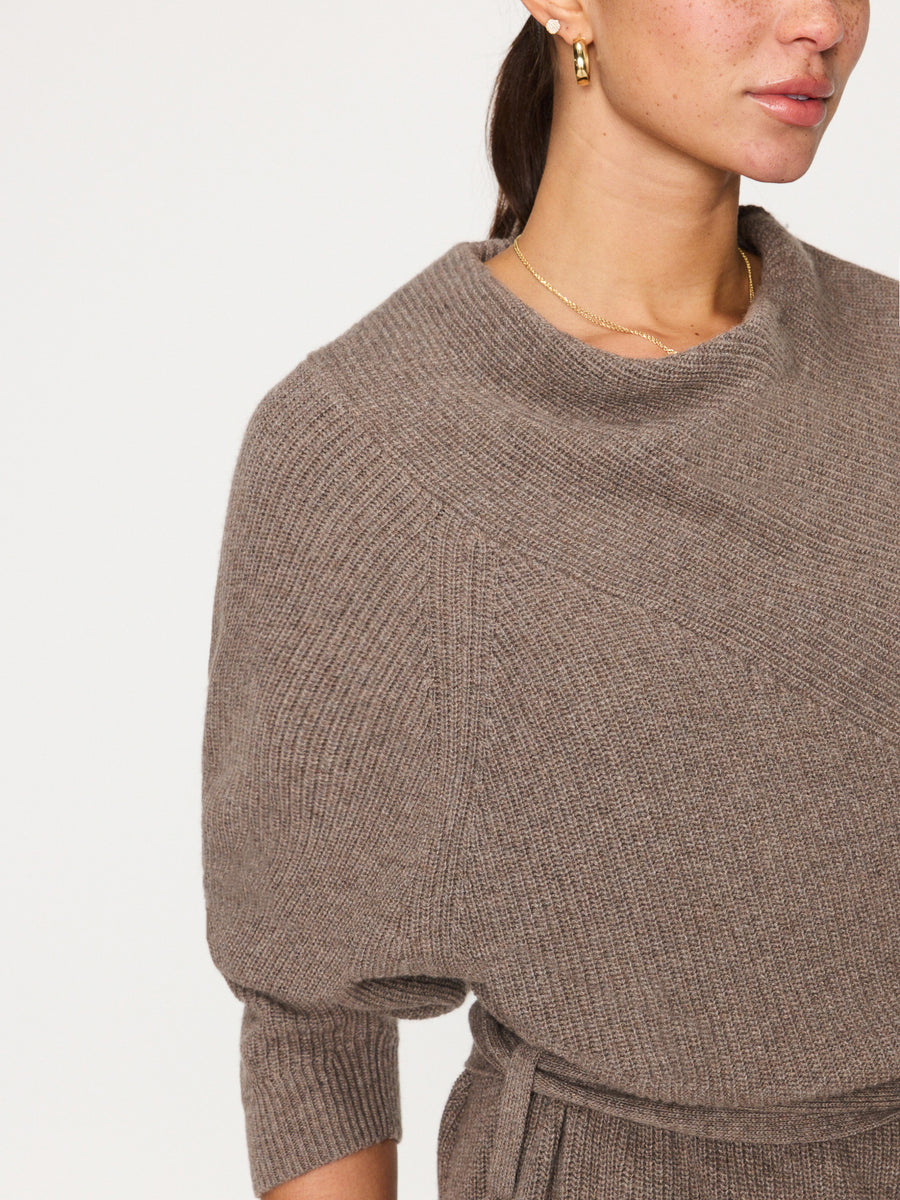 Leith belted light grey mini sweater dress close up