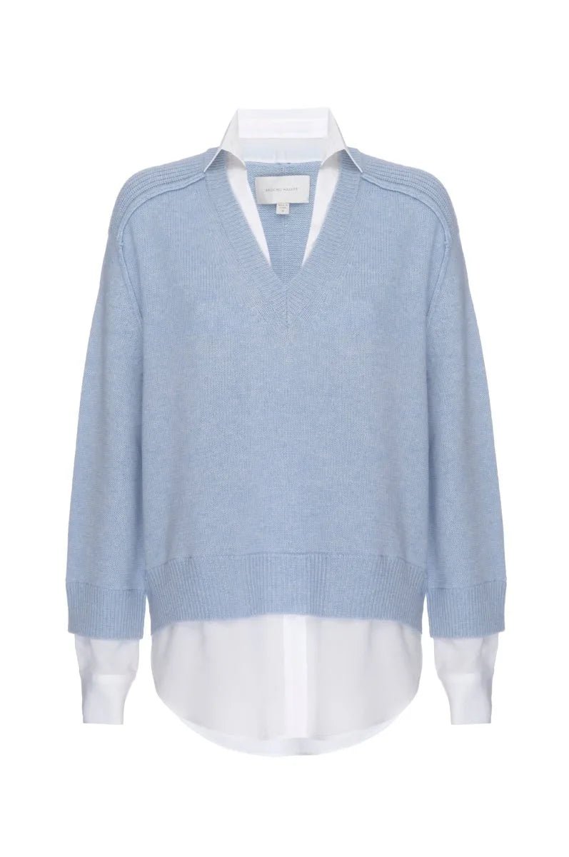 Looker light blue layered v-neck sweater flat view