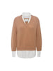 looker tan layered v-neck sweater flat view