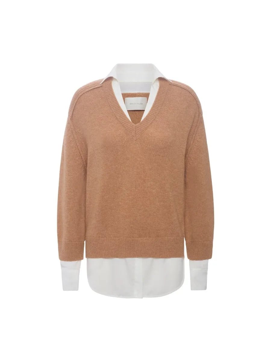 looker tan layered v-neck sweater flat view