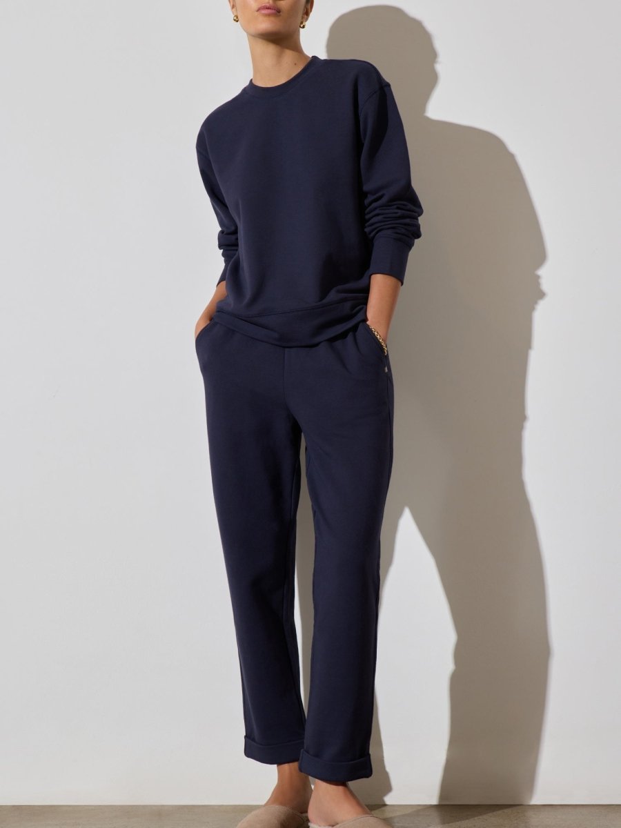 Navy Terry Lounge Pant Wide | Brochu Walker
