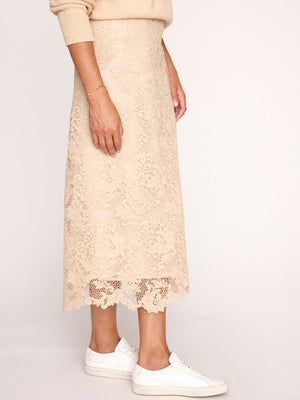 Mara lace midi tan skirt side view