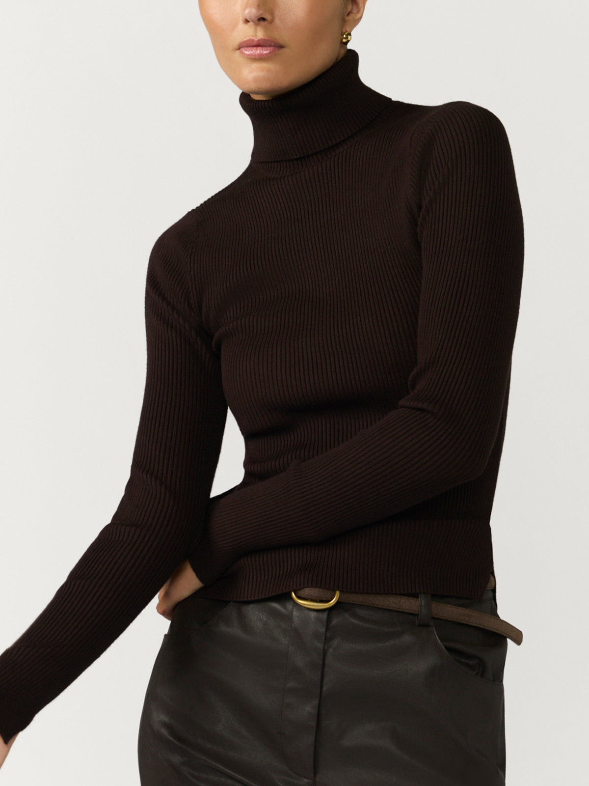 The Noel Ribbed Turtleneck in Truffle