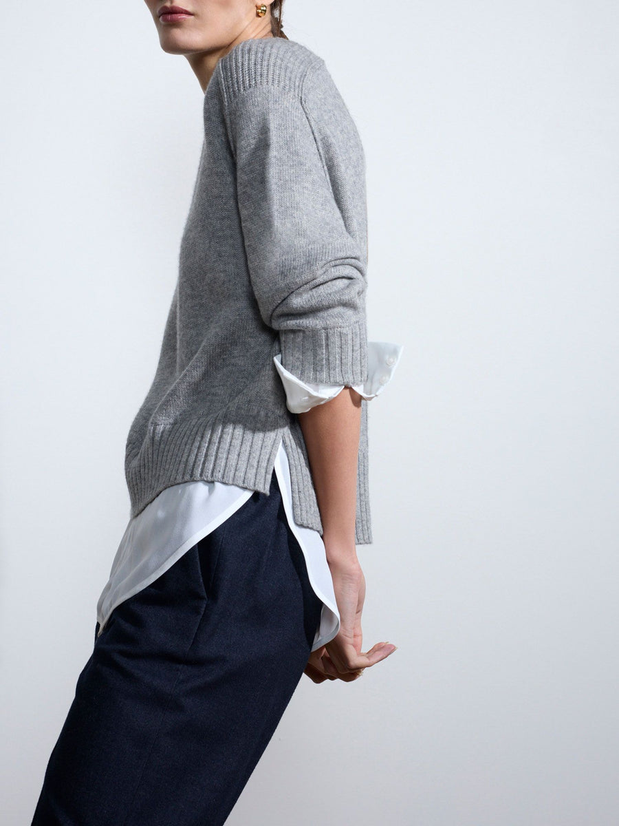 Parson cashmere-wool layered crewneck grey sweater side view