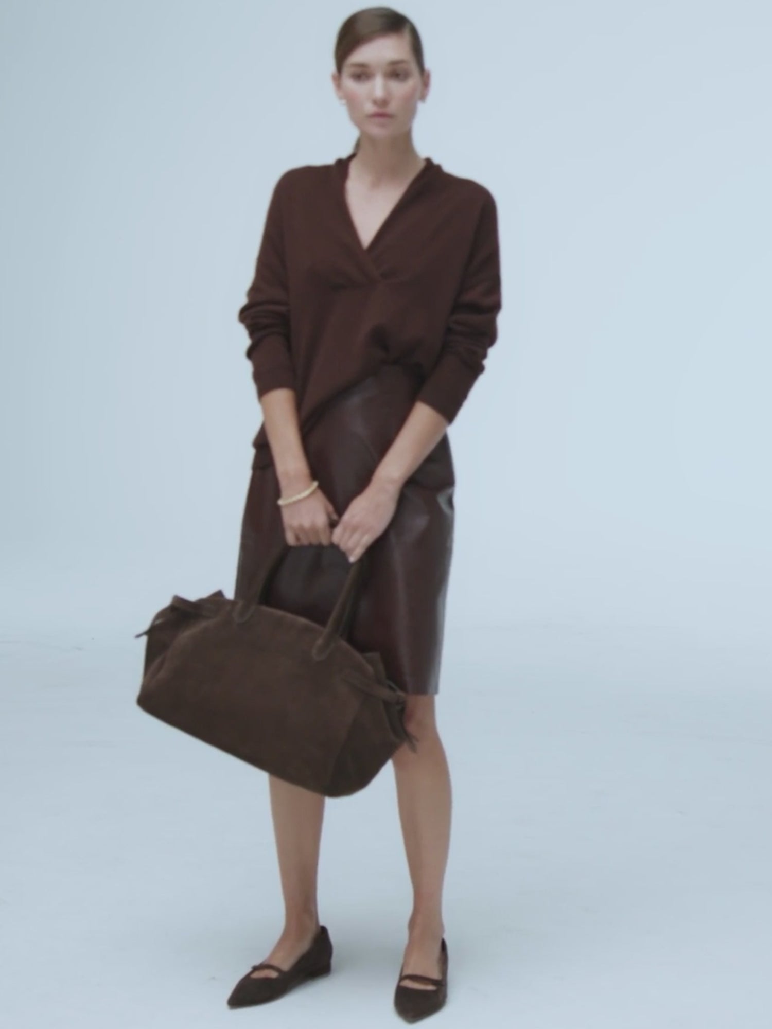 マロン Women's Siena Wrap Neck Cashmere Pullover in Java Mélange | Brochu