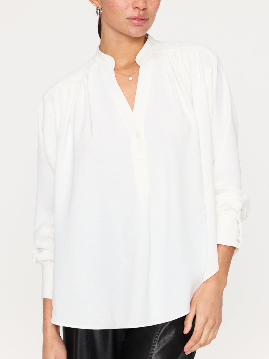 Soro v-neck long sleeve white top front view 2