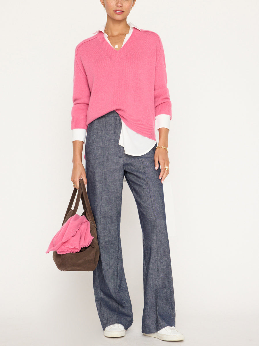 Looker hot pink layered v-neck sweater full view
