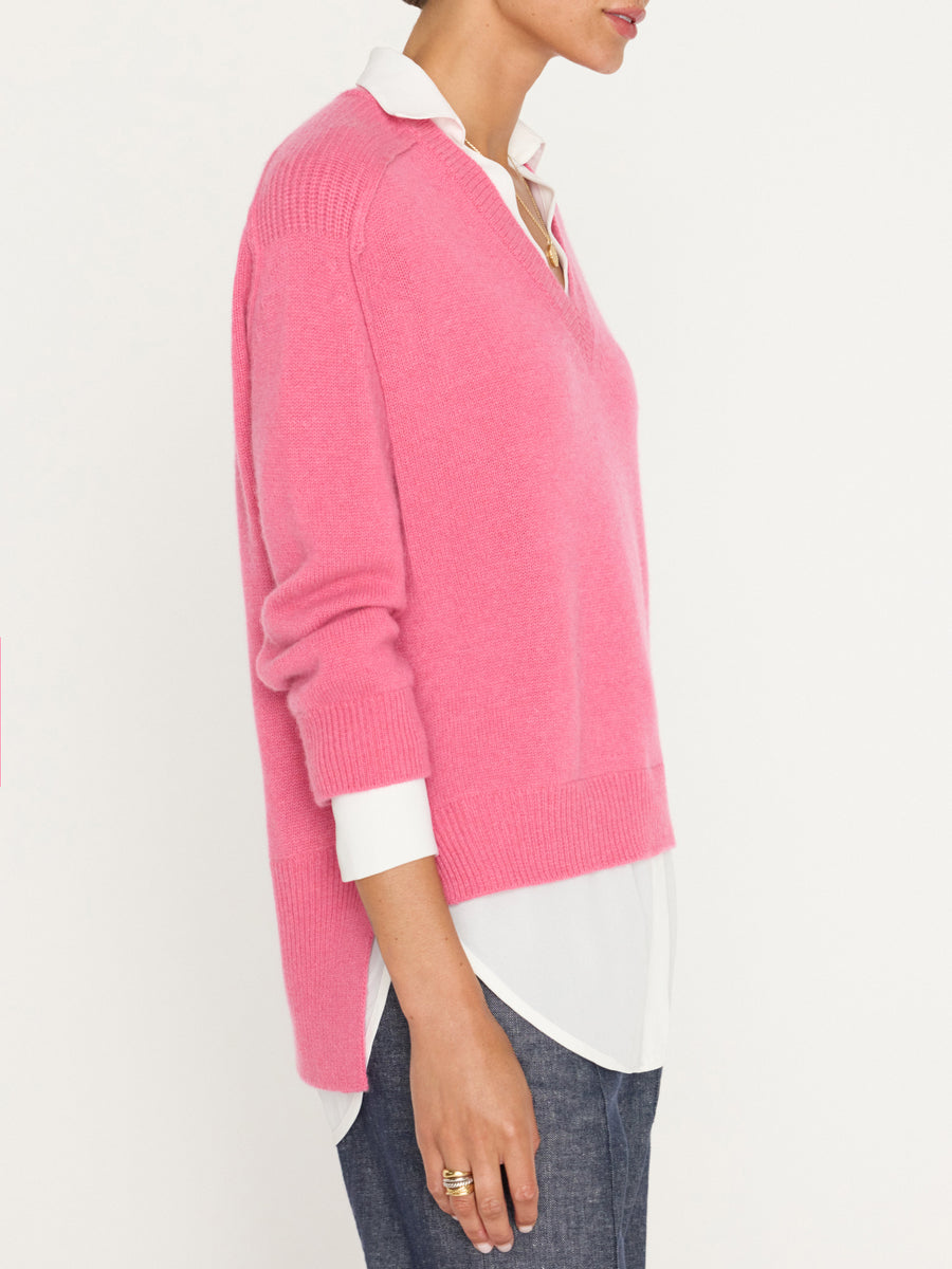 Looker hot pink layered v-neck sweater side view