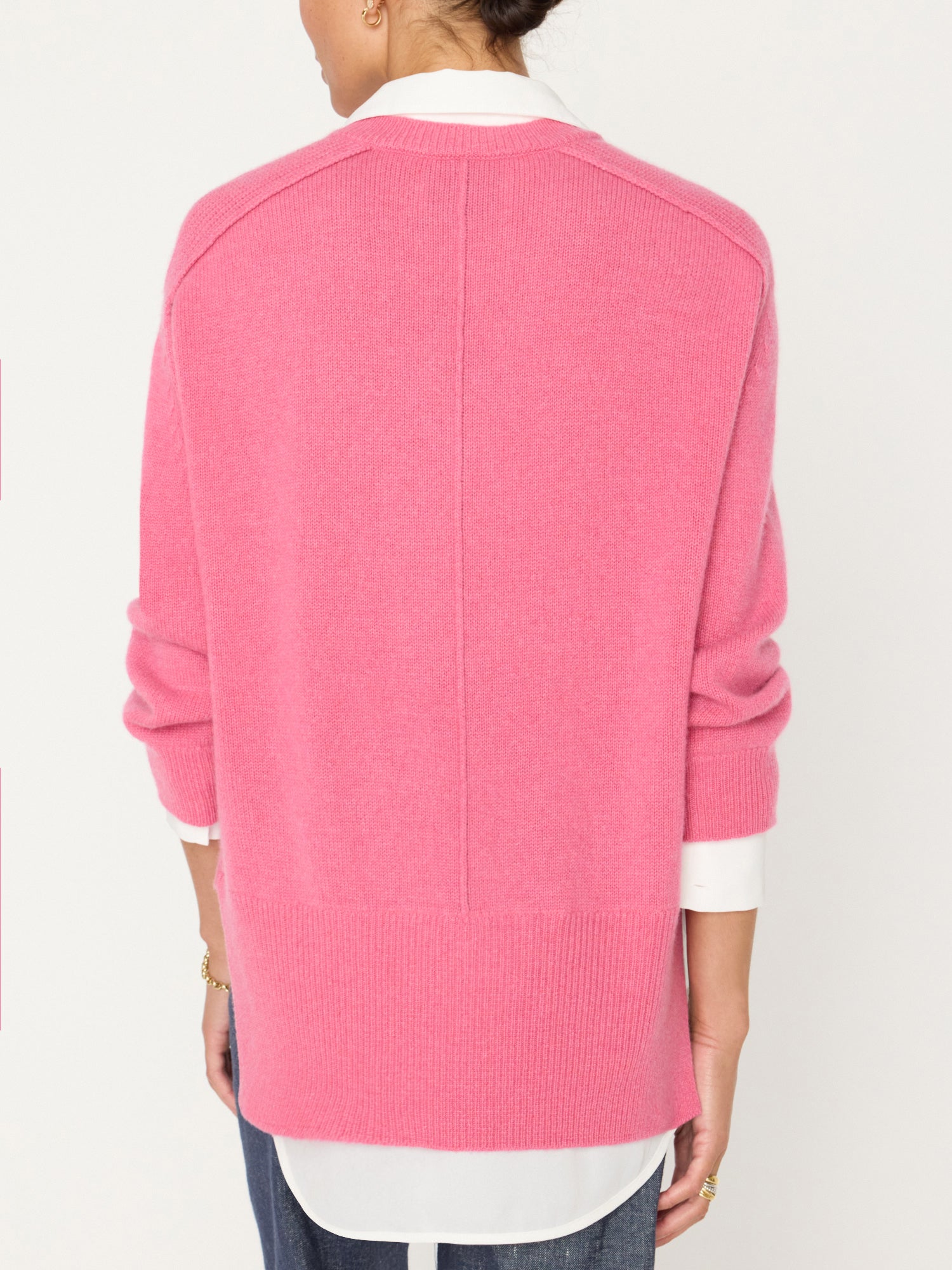 Looker hot pink layered v-neck sweater back view