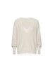 White lace layered v-neck sweater flat view