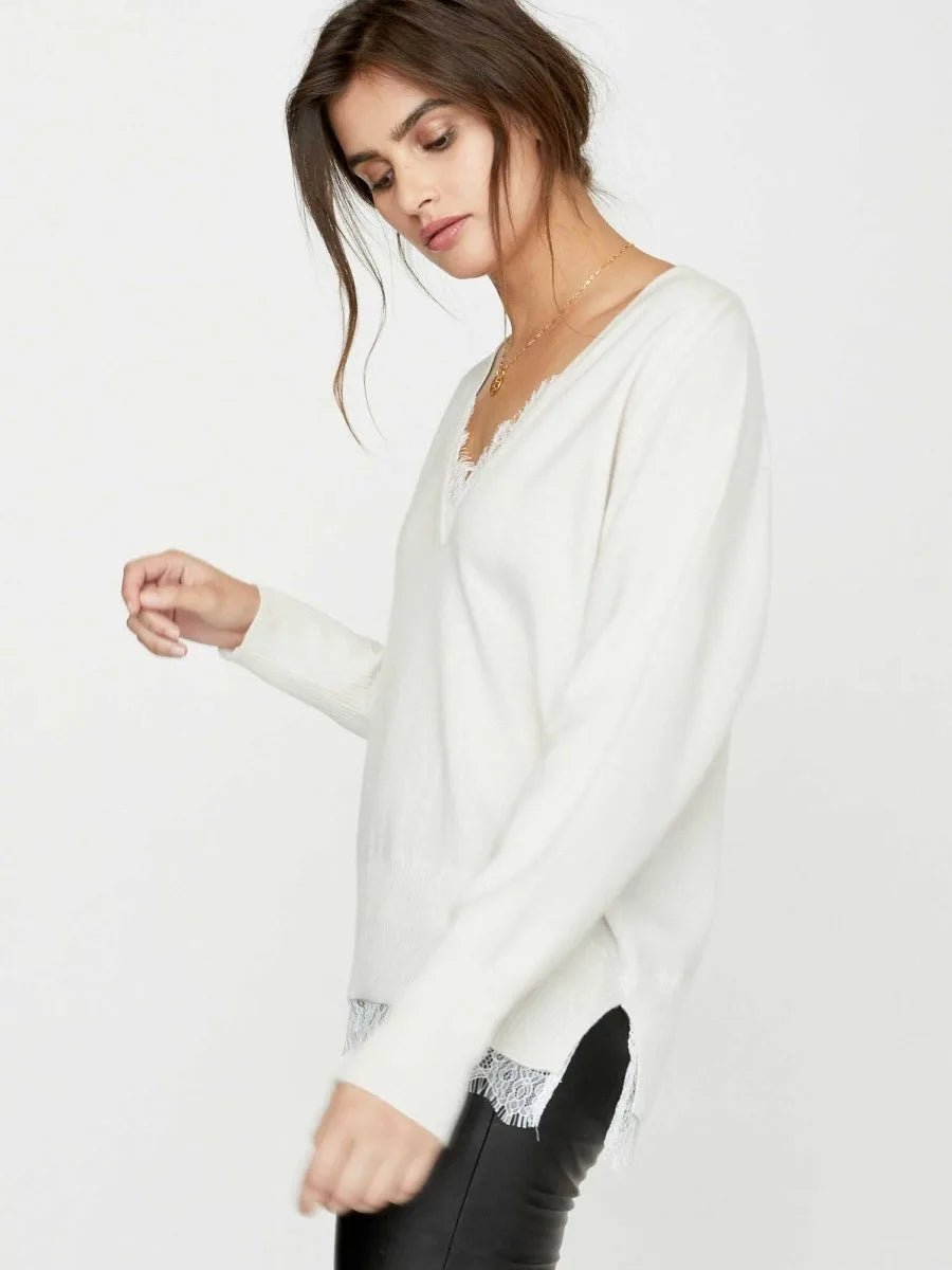 Women's Lace Vee Looker Pullover in Ivory | Brochu Walker