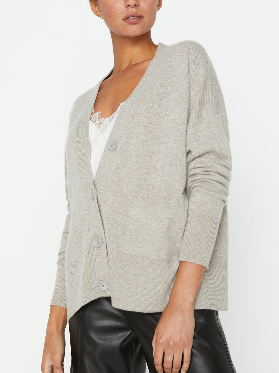 Lace light grey layered cardigan sweater side view