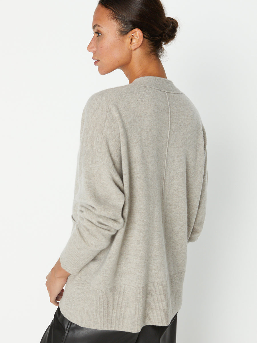 Lace light grey layered cardigan sweater back view
