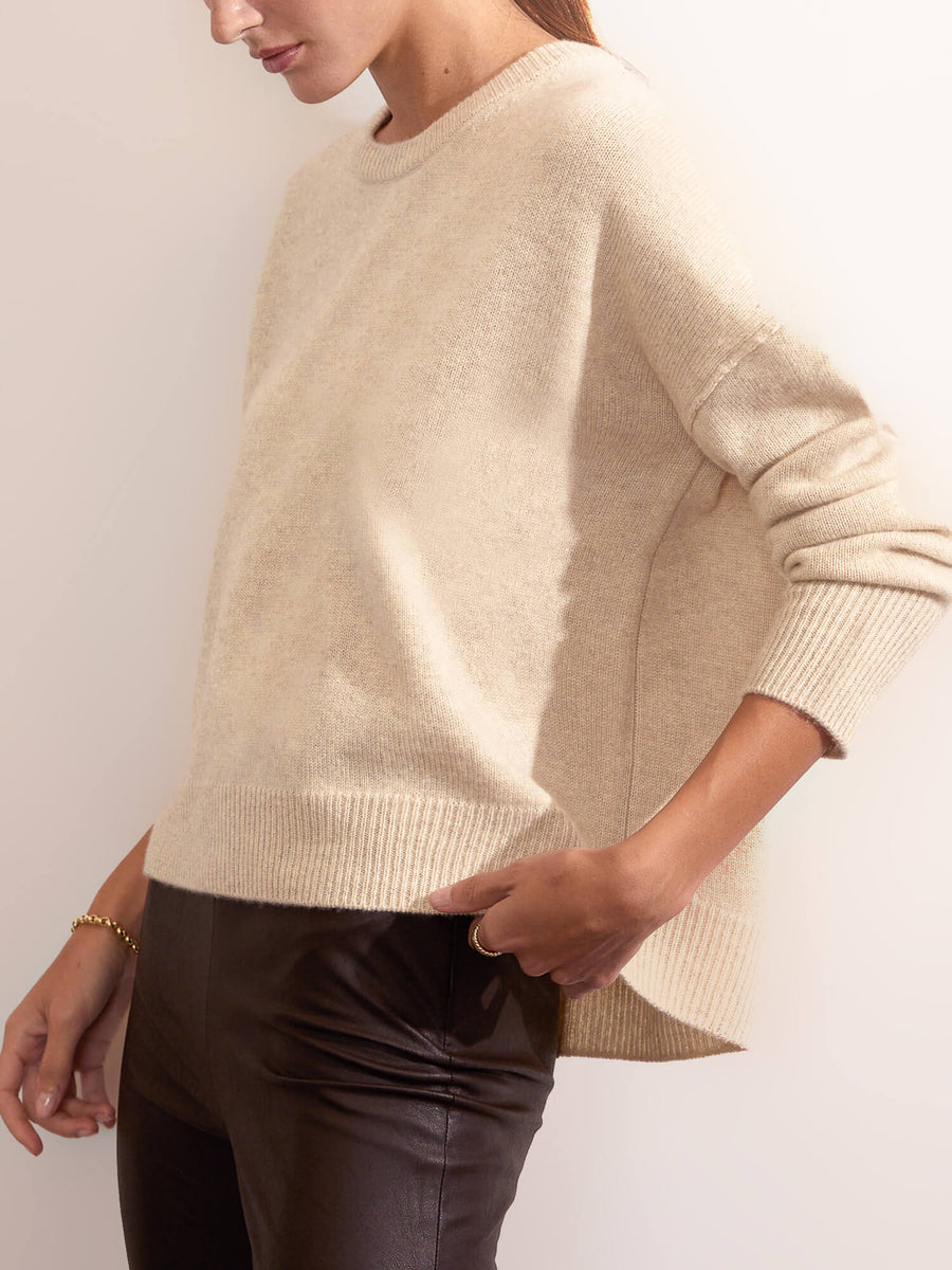 Everyday cashmere crewneck ivory sweater side view