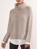 Jolie light grey layered turtleneck sweater front view