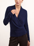 Phinneas cashmere v-neck navy wrap sweater front view