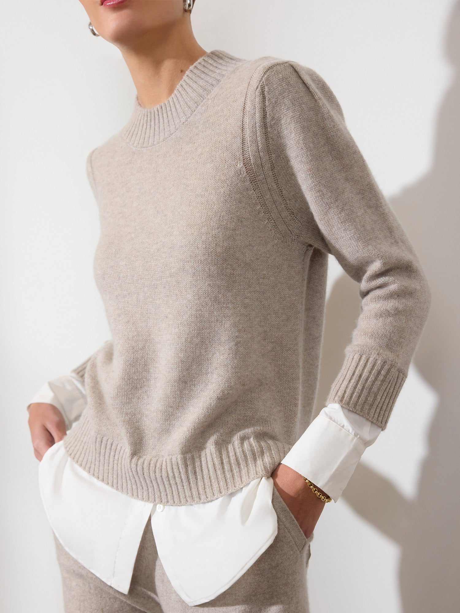 Eton light grey layered crewneck sweater side view