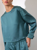 Dallas satin teal blue blouse front view