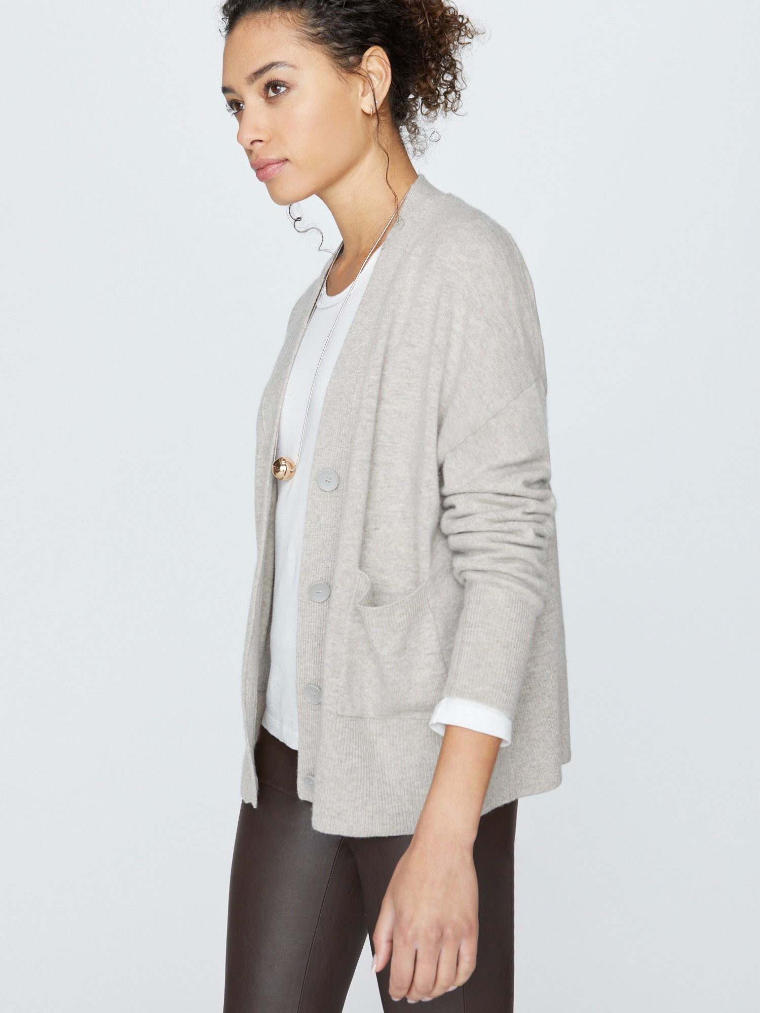 Halo light grey cashmere wool cardigan sweater side view