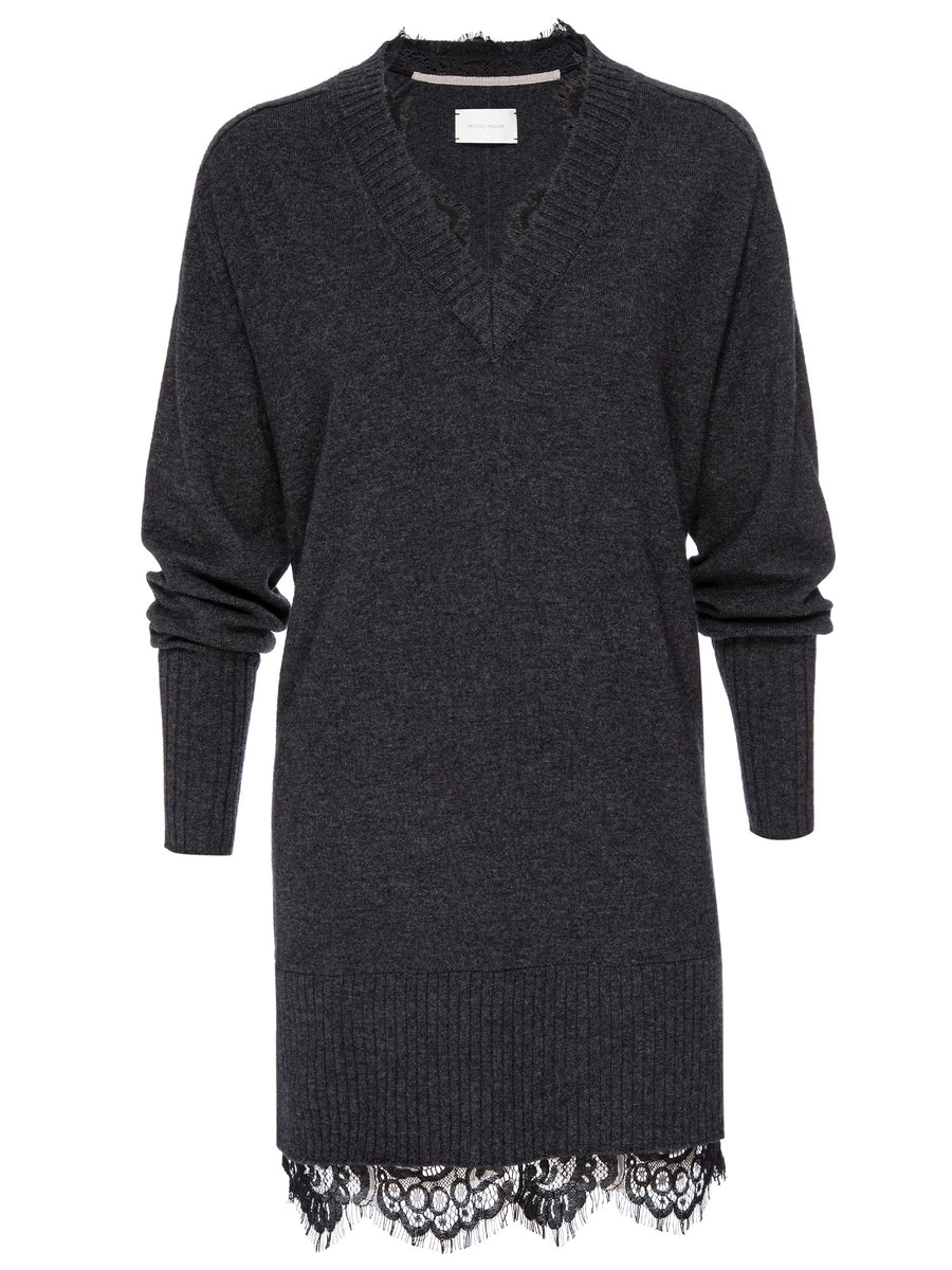 Amiri mini grey black lace sweater dress flat view