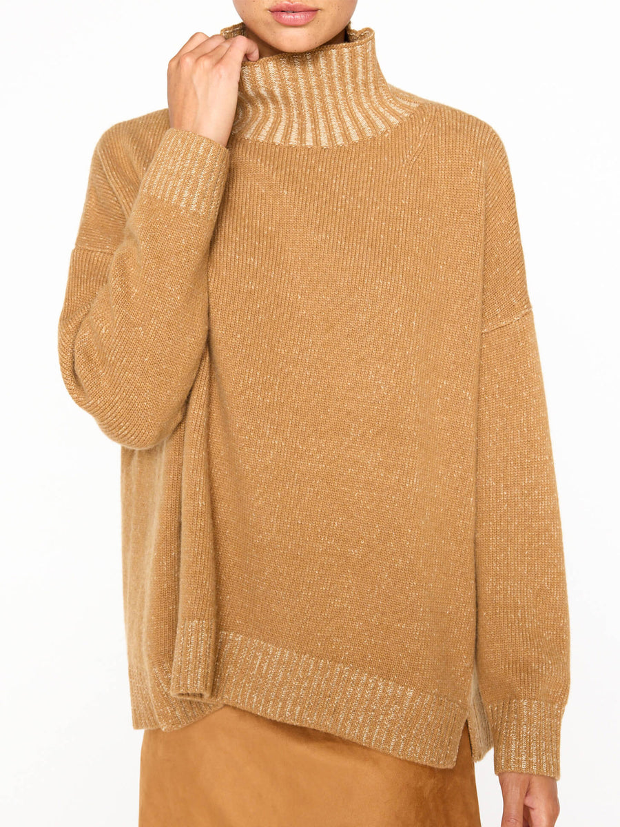 Ana tan turtleneck sweater front view