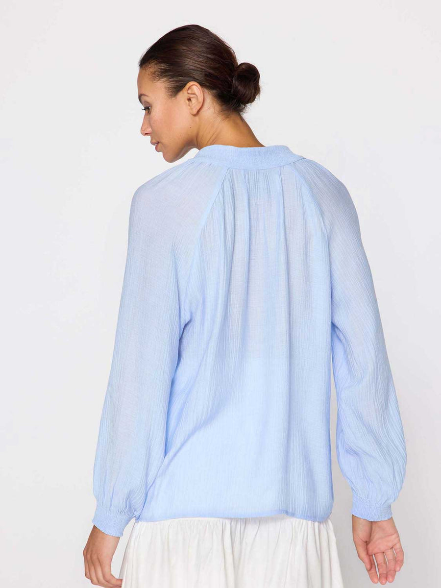 Amaia blue crepe popover blouse back view