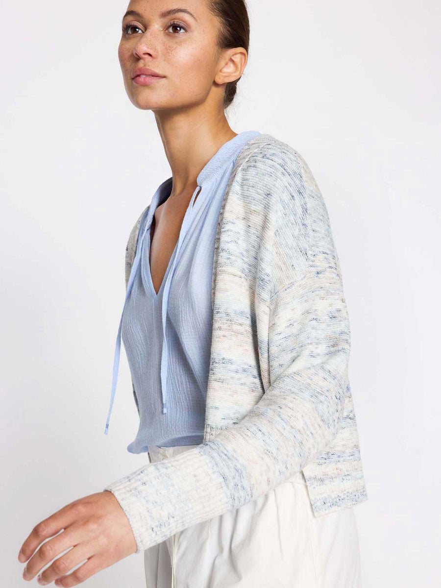 Amaia blue crepe popover blouse side view 2
