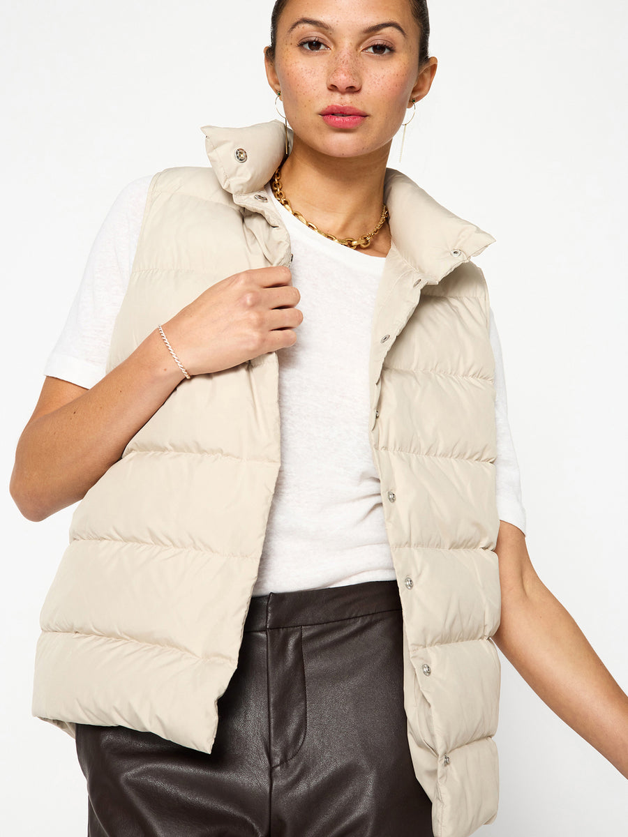 Anders nylon down beige puffer vest front view 2