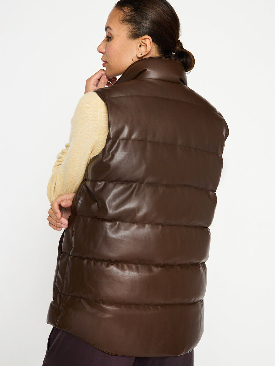 Anders brown vegan leather down puffer vest back view