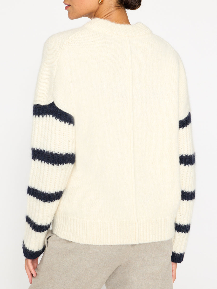 Anton ivory stripe crewneck sweater back view