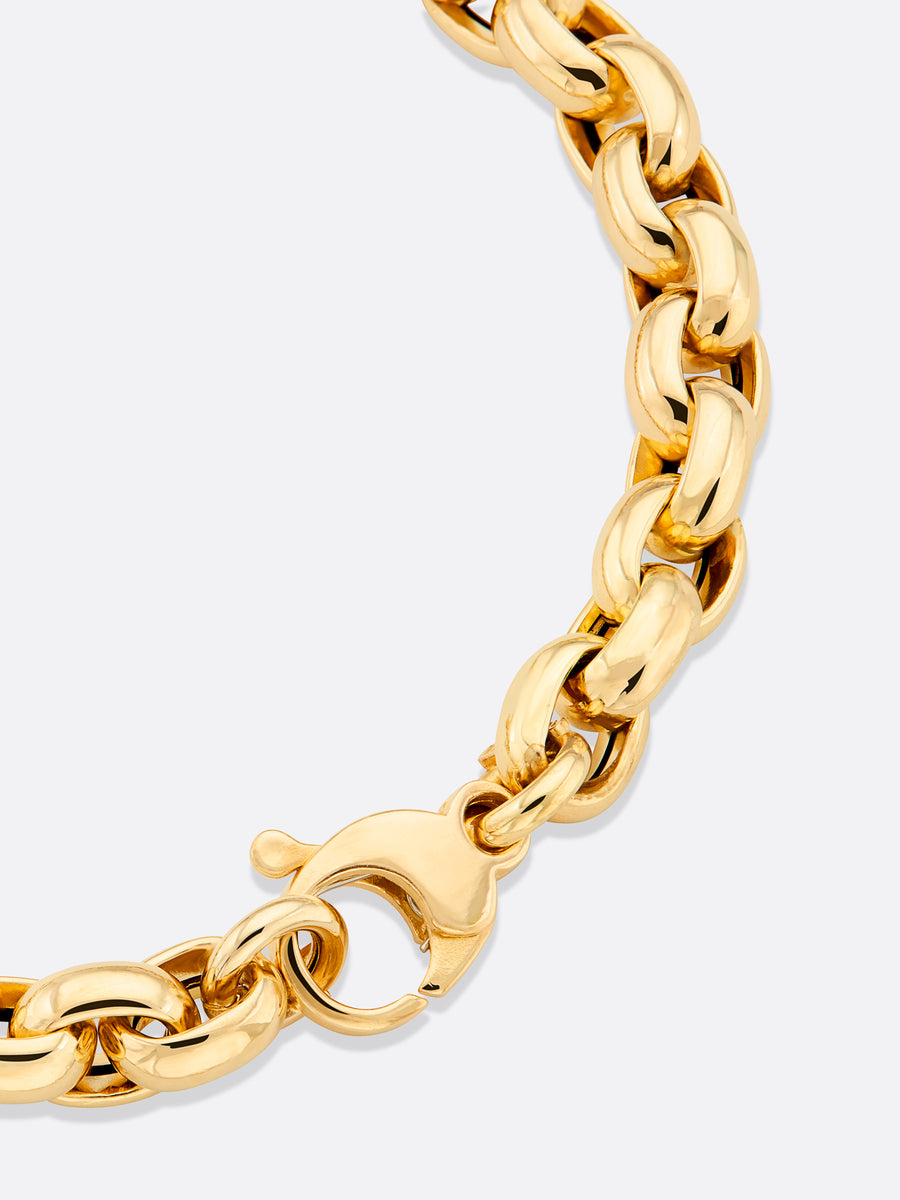 18k Yellow gold rolo link bracelet close up